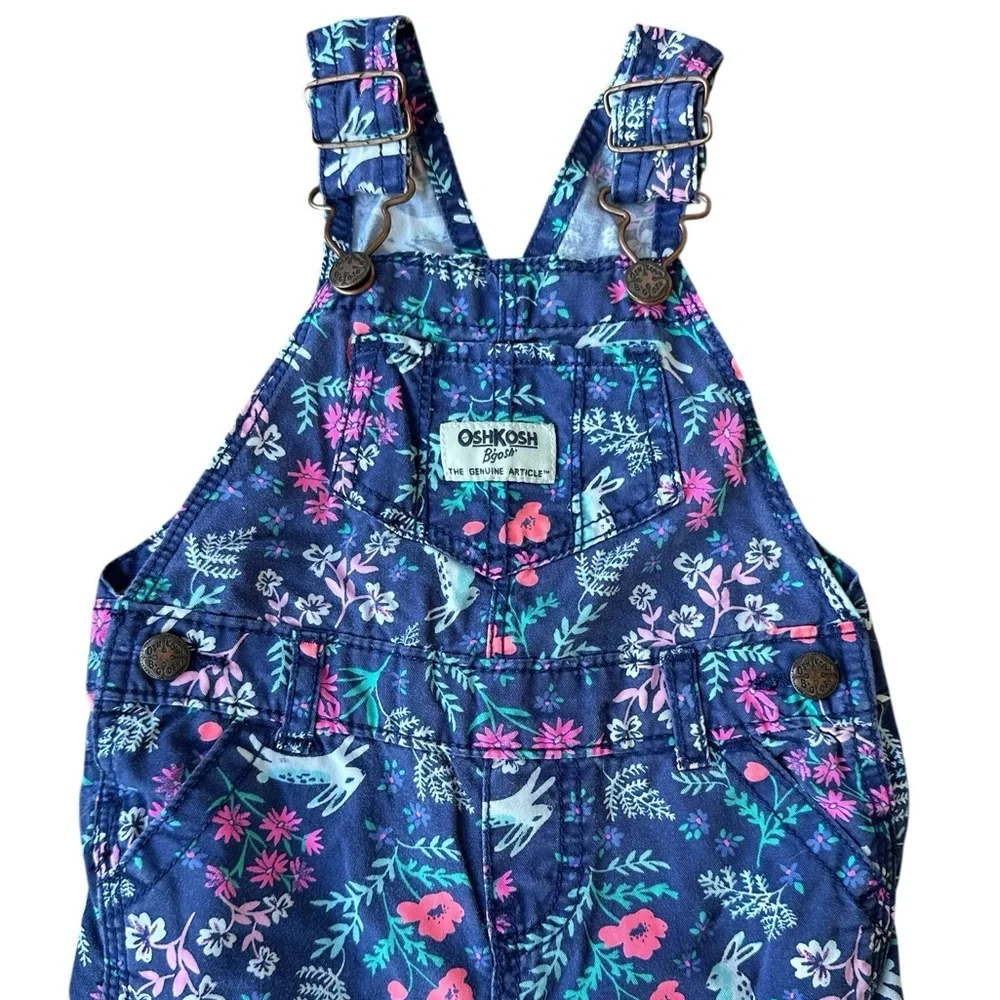OSHKOSH B'gosh Floral and Bunnies Print Overalls Baby Toddler 9M